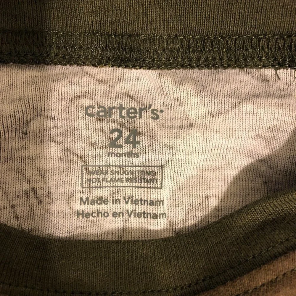 CARTER'S Pajama Set Baby Size 24 Months Green Brown Dinosaur Print